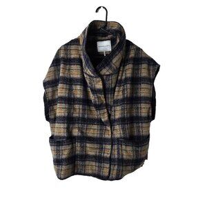 Andersen & Lauth Vest OS Pockets Plaid Sleeveless Mock Neck Snap Closure Casual